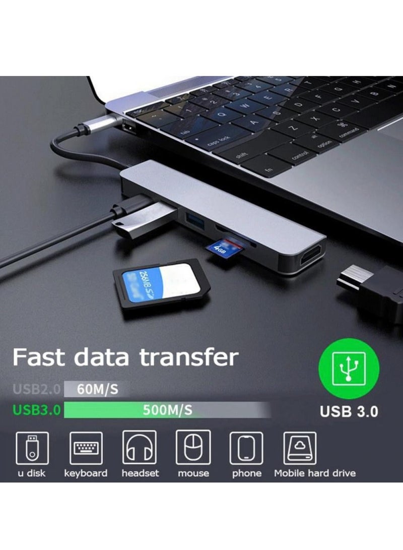 6 In 1 USB C Adapter, 100W PD Charging SD/TF Card Reader USB 3.0 Ports for MacBook Pro/Air USB C Hub 4K HDMI-compatible  - Image 5