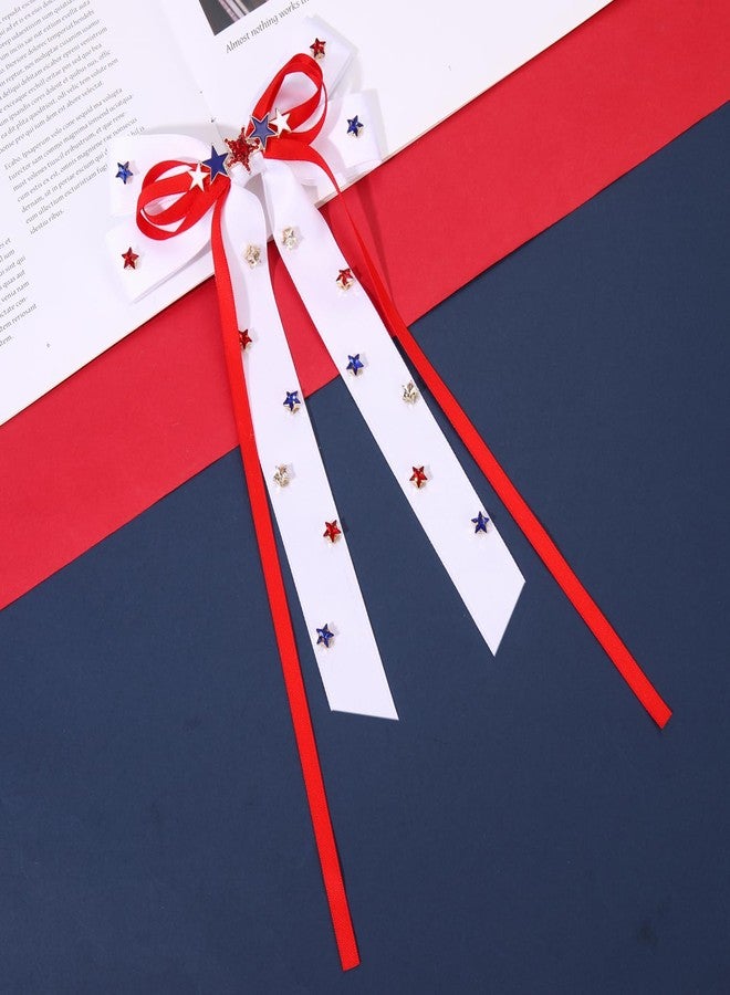 CEALXHENY White Bows 4th of July Accessories Hair Bows for Women Patriotic American Flag Star Hair Bows Clips USA Memorial Day 4th of July Red White and Blue Hair Accessories Outfits Gifts (White 3) - Image 4