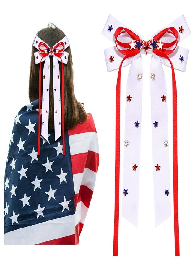 CEALXHENY White Bows 4th of July Accessories Hair Bows for Women Patriotic American Flag Star Hair Bows Clips USA Memorial Day 4th of July Red White and Blue Hair Accessories Outfits Gifts (White 3) - Image 1