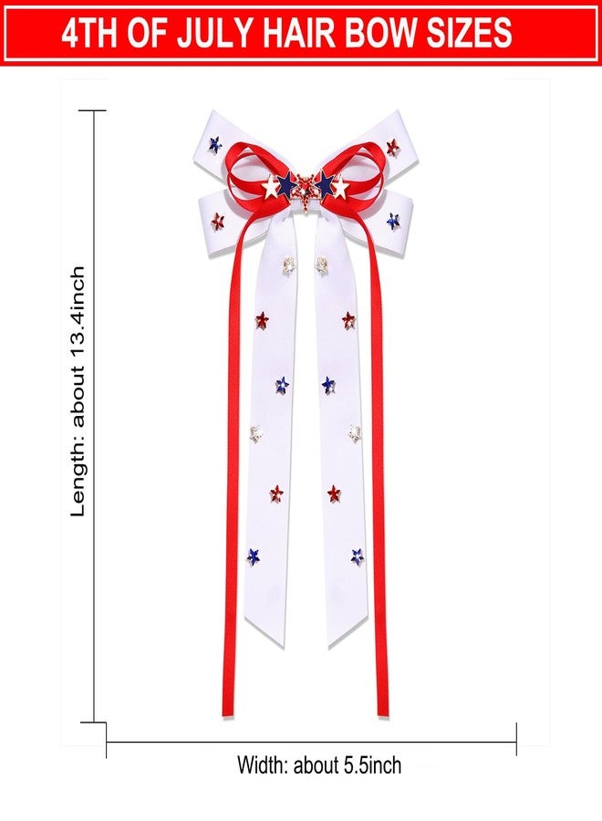 CEALXHENY White Bows 4th of July Accessories Hair Bows for Women Patriotic American Flag Star Hair Bows Clips USA Memorial Day 4th of July Red White and Blue Hair Accessories Outfits Gifts (White 3) - Image 2