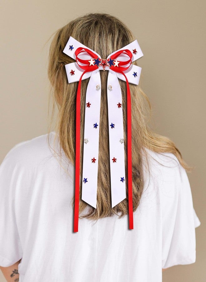 CEALXHENY White Bows 4th of July Accessories Hair Bows for Women Patriotic American Flag Star Hair Bows Clips USA Memorial Day 4th of July Red White and Blue Hair Accessories Outfits Gifts (White 3) - Image 3