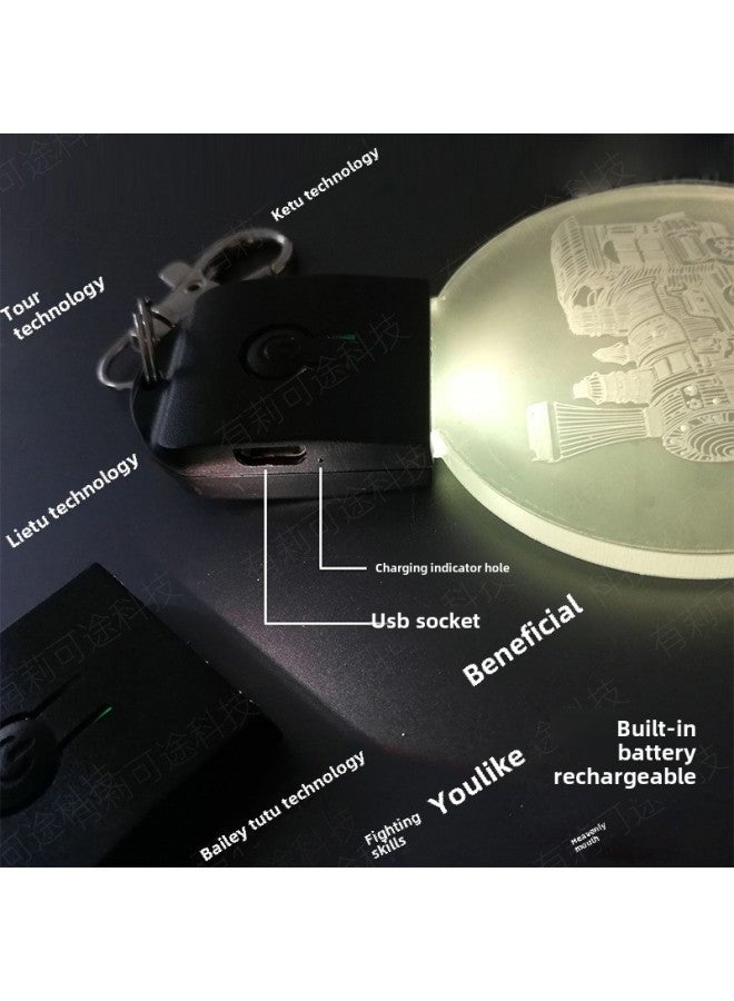 Creative Luminous Key Chain Acrylic Colorful LED Pendant High Color Value Strength Source Direct Wholesale-Color:Rechargeable Keychain Semi-finished Product (large 90 MAh Lithium Battery) Black Semi-finished Product (standard 20CM Data Cable)  - Image 5