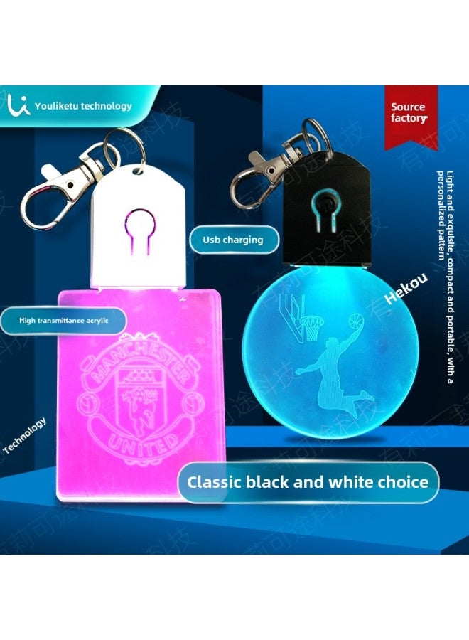 Creative Luminous Key Chain Acrylic Colorful LED Pendant High Color Value Strength Source Direct Wholesale-Color:Rechargeable Keychain Semi-finished Product (large 90 MAh Lithium Battery) Black Semi-finished Product (standard 20CM Data Cable)  - Image 2