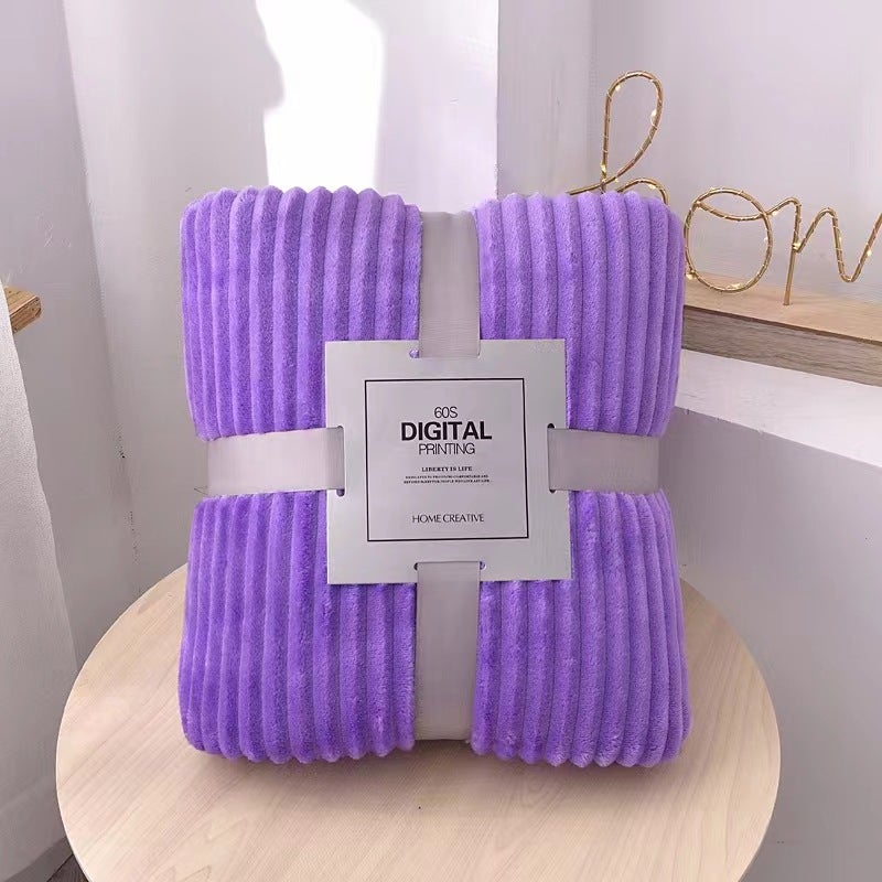 Thick Plush Fleece Blanket Solid Coral Velvet Vacuum Packed light purple-Strip 