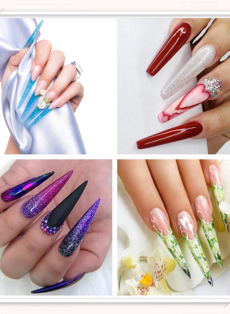 SYOSI Transparent Display Long Pointed Nail, 240 Pieces DIY Nail Patch Extra Long Fake Nails Practice Training Art Design Display Nail Salon Show Ladies and Girls Fake Nail Tool Kit - Image 4