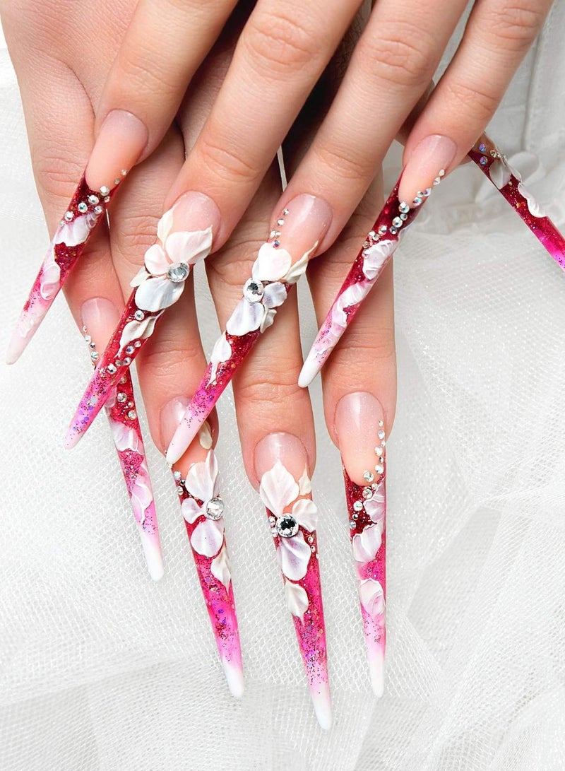 SYOSI Transparent Display Long Pointed Nail, 240 Pieces DIY Nail Patch Extra Long Fake Nails Practice Training Art Design Display Nail Salon Show Ladies and Girls Fake Nail Tool Kit - Image 3