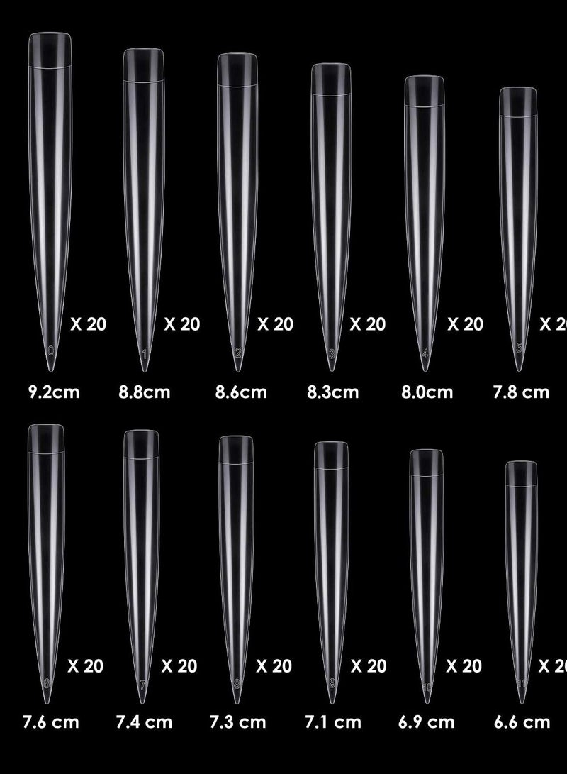 SYOSI Transparent Display Long Pointed Nail, 240 Pieces DIY Nail Patch Extra Long Fake Nails Practice Training Art Design Display Nail Salon Show Ladies and Girls Fake Nail Tool Kit - Image 2