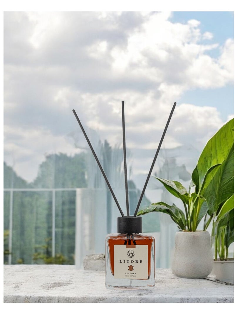 Litore Litore Leather Reed Diffuser, Best Diffuser Aromatherapy Perfume, Home Fragrance, Oil Diffuser & Reed Diffuser Sticks- Perfect for Home & Office - 100 ml  - Image 4