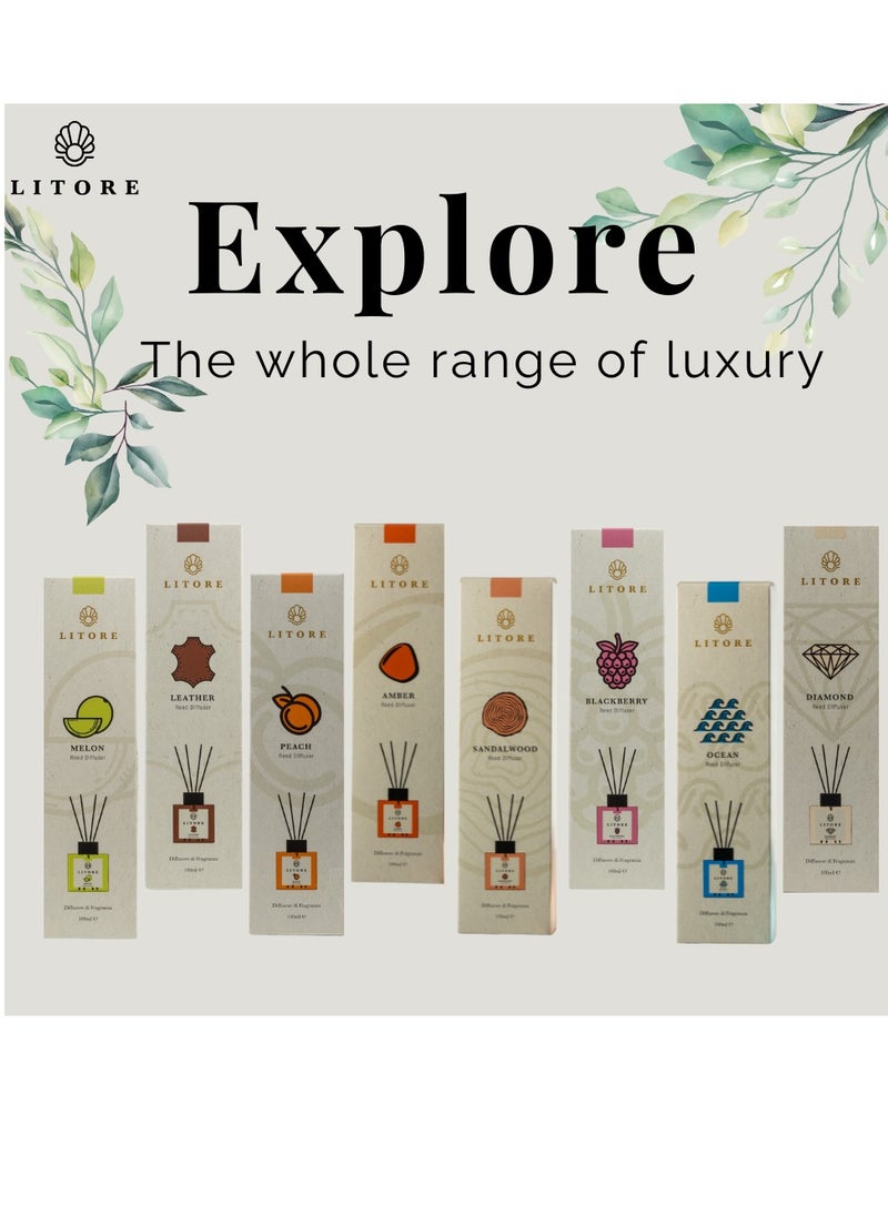Litore Litore Leather Reed Diffuser, Best Diffuser Aromatherapy Perfume, Home Fragrance, Oil Diffuser & Reed Diffuser Sticks- Perfect for Home & Office - 100 ml  - Image 2