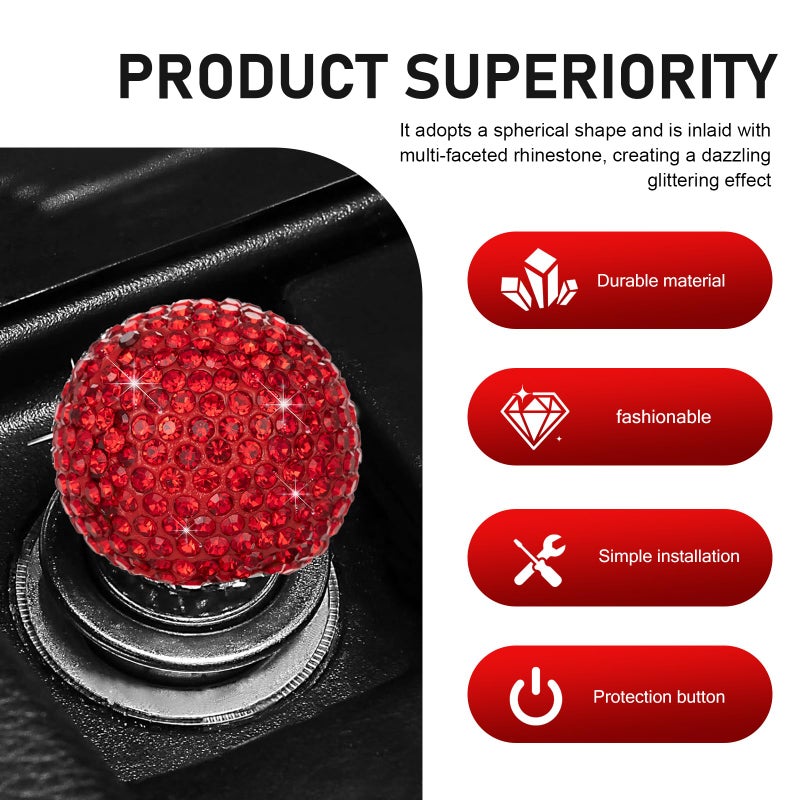 winterrock Bling Car Push Start Button Cover, Crystal Rhinestone Auto Ball Engine Start Button Ring Sticker, Cute Joystick Engine Ignition Switch Knob Decal, Universal Car Decor for Girls (Red) - Image 5