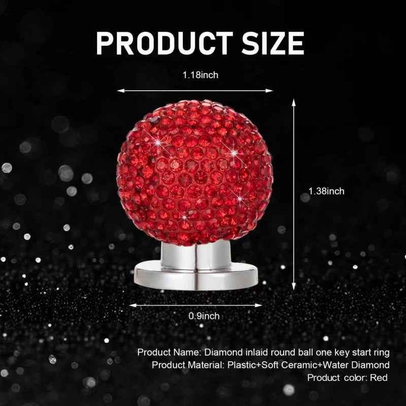 winterrock Bling Car Push Start Button Cover, Crystal Rhinestone Auto Ball Engine Start Button Ring Sticker, Cute Joystick Engine Ignition Switch Knob Decal, Universal Car Decor for Girls (Red) - Image 2
