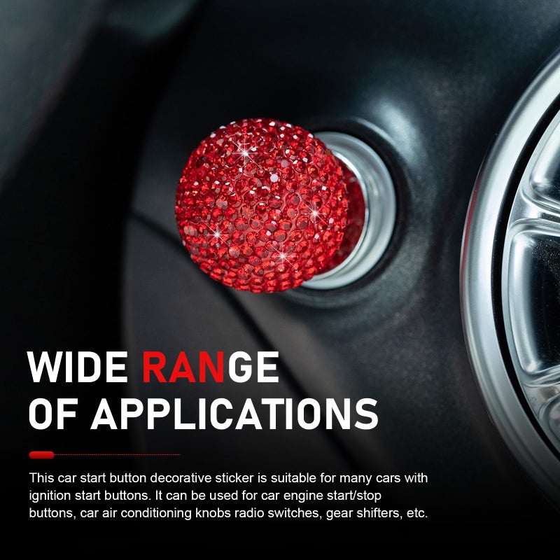 winterrock Bling Car Push Start Button Cover, Crystal Rhinestone Auto Ball Engine Start Button Ring Sticker, Cute Joystick Engine Ignition Switch Knob Decal, Universal Car Decor for Girls (Red) - Image 4
