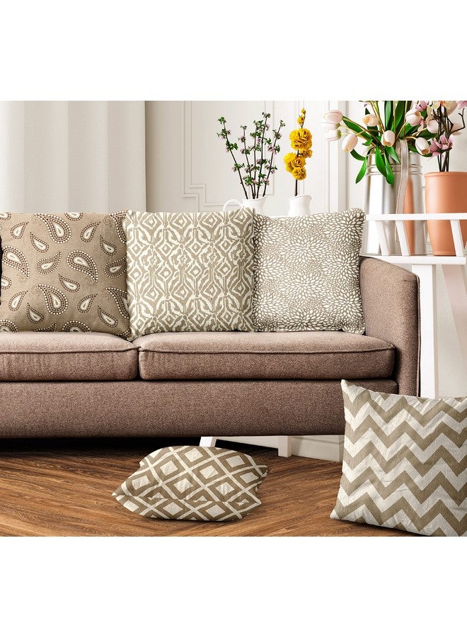 Ultimate Trends غطاء وسادة مطبوع رقمي حديث من ألتيميت تريندز بوليستر 24x24 مجموعة من 5، بني فستق (UTCC-1065_ 24) - Image 1