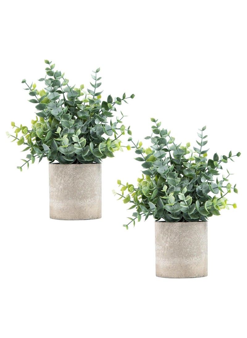 Arabest 2 Pack Small Fake Plants Eucalyptus Potted Artificial Plants for Shelf Desk Home Bathroom Farmhouse Room Coffee Table Decor (Sage Green)  - Image 1