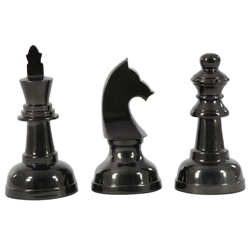 Deco 79 CosmoLiving by Cosmopolitan Aluminum Metal Chess Decorative Sculpture Home Decor Statues with Knight, Queen and King, Set of 3 Accent Figurines 9", 9", 10"H, Dark Gray - Image 1