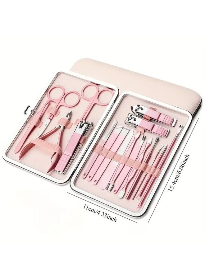 مجموعة قصاصة أظافر بلون وردي ذهبي 18 قطعة طقم العناية بالأظافر المقاوم للرش مع تغليف هدية - Image 5