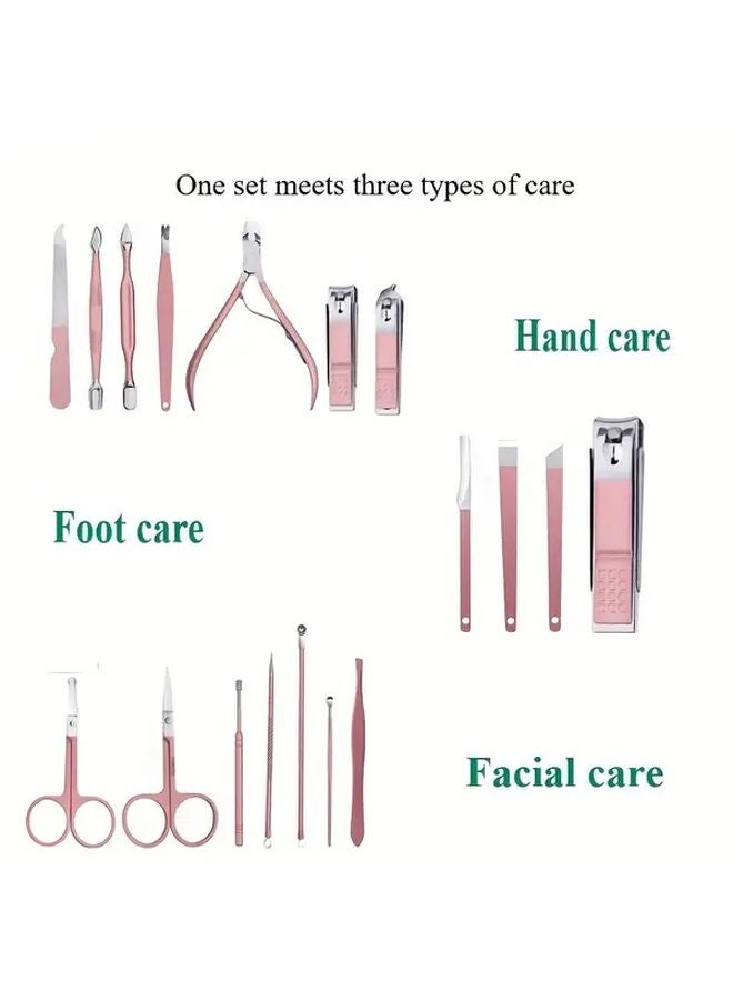 مجموعة قصاصة أظافر بلون وردي ذهبي 18 قطعة طقم العناية بالأظافر المقاوم للرش مع تغليف هدية - Image 4