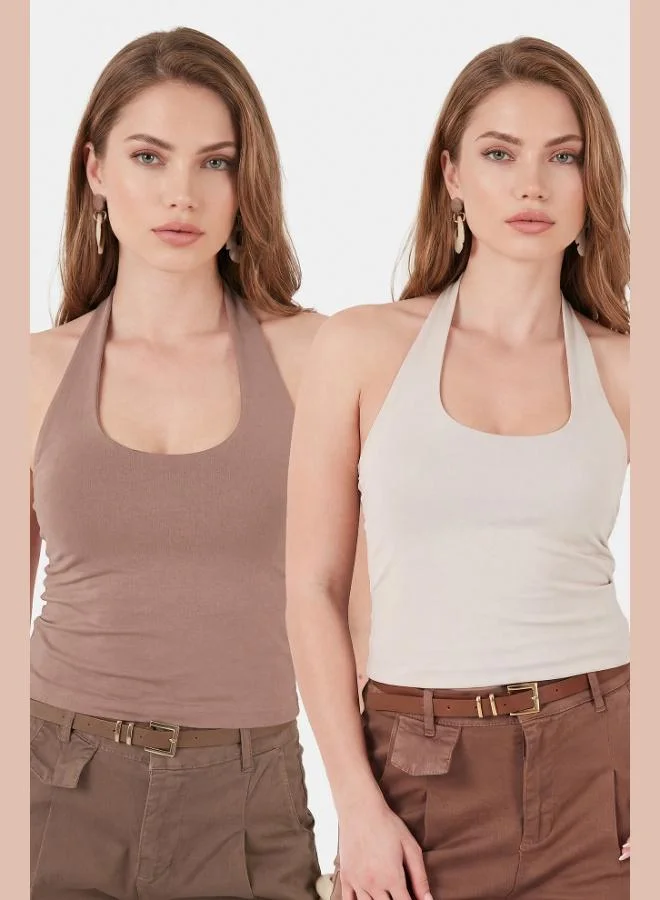 ليلا Lela Slim Fit Halter Neck Backless Two-Pack Blouse Women's Blouse 5866664