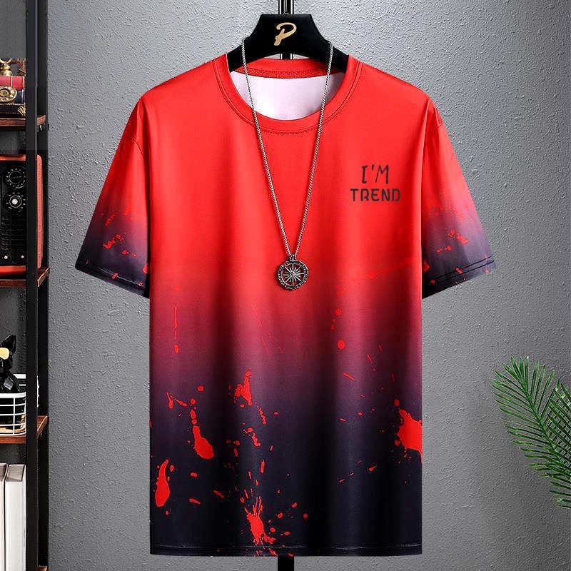 Mens Ice Silk Gradient Tie-Dye Summer Suit 2022 Tie-Dye-Red [Single Top]] 