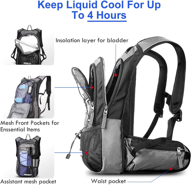 Mothybot Hydration Pack, Insulated Hydration Backpack with 2L BPA Free Water Bladder and Storage, Hiking Backpack for Men, Women, Kids for Running, Cycling, Camping - Keep Liquid Cool up to 5 Hours - Image 2