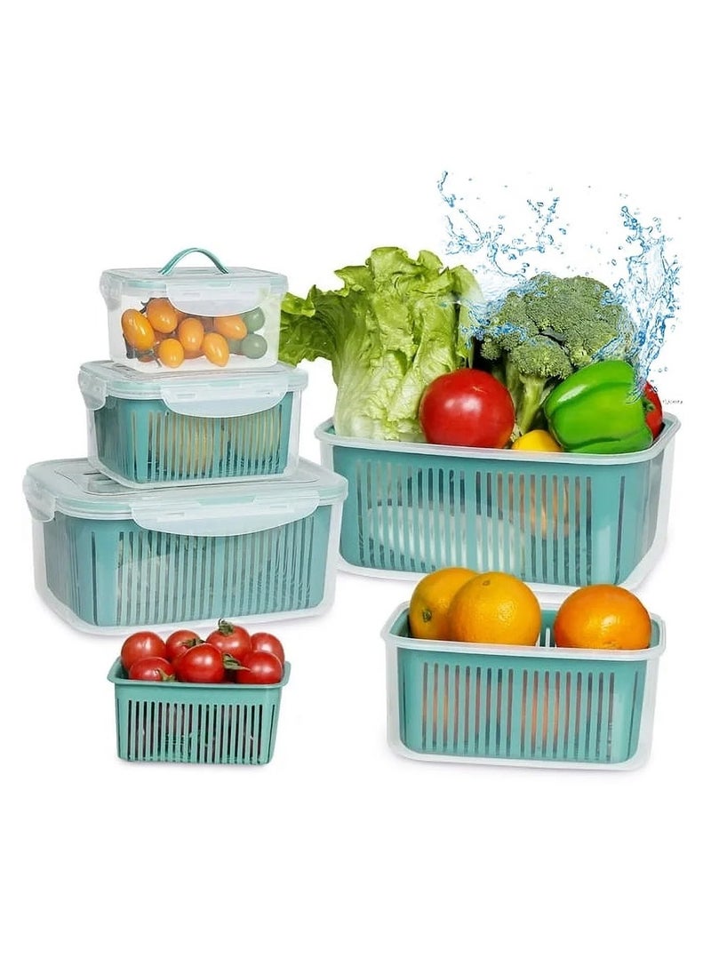 5 Packs Fridge Organizers, Produce Saver with Draining Basket, Fridge Food Storage Container for Refrigerators, Cabinets, Countertops