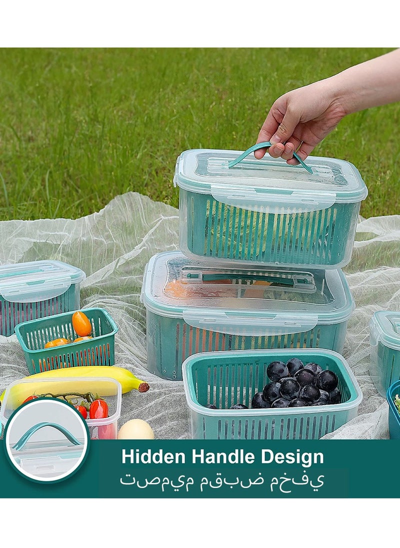 5 Packs Fridge Organizers, Produce Saver with Draining Basket, Fridge Food Storage Container for Refrigerators, Cabinets, Countertops