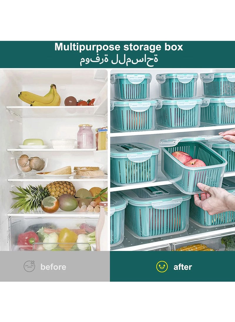 5 Packs Fridge Organizers, Produce Saver with Draining Basket, Fridge Food Storage Container for Refrigerators, Cabinets, Countertops