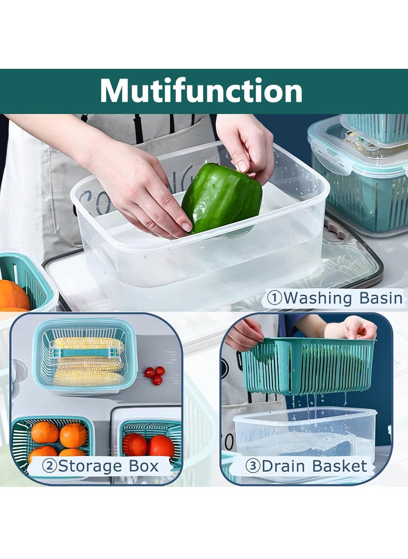 5 Packs Fridge Organizers, Produce Saver with Draining Basket, Fridge Food Storage Container for Refrigerators, Cabinets, Countertops