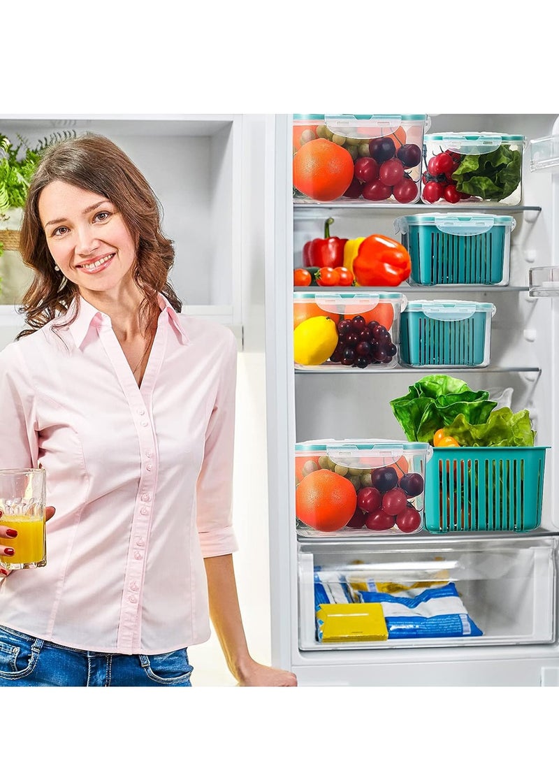 5 Packs Fridge Organizers, Produce Saver with Draining Basket, Fridge Food Storage Container for Refrigerators, Cabinets, Countertops