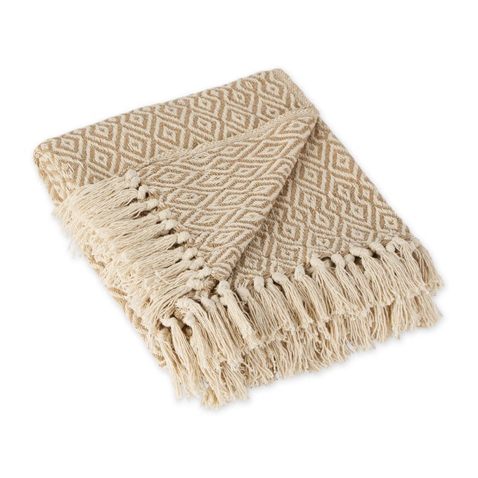 RUSTIC FARMHOUSE DOUBLE DIAMOND WOVEN THROW 50X60 STONE