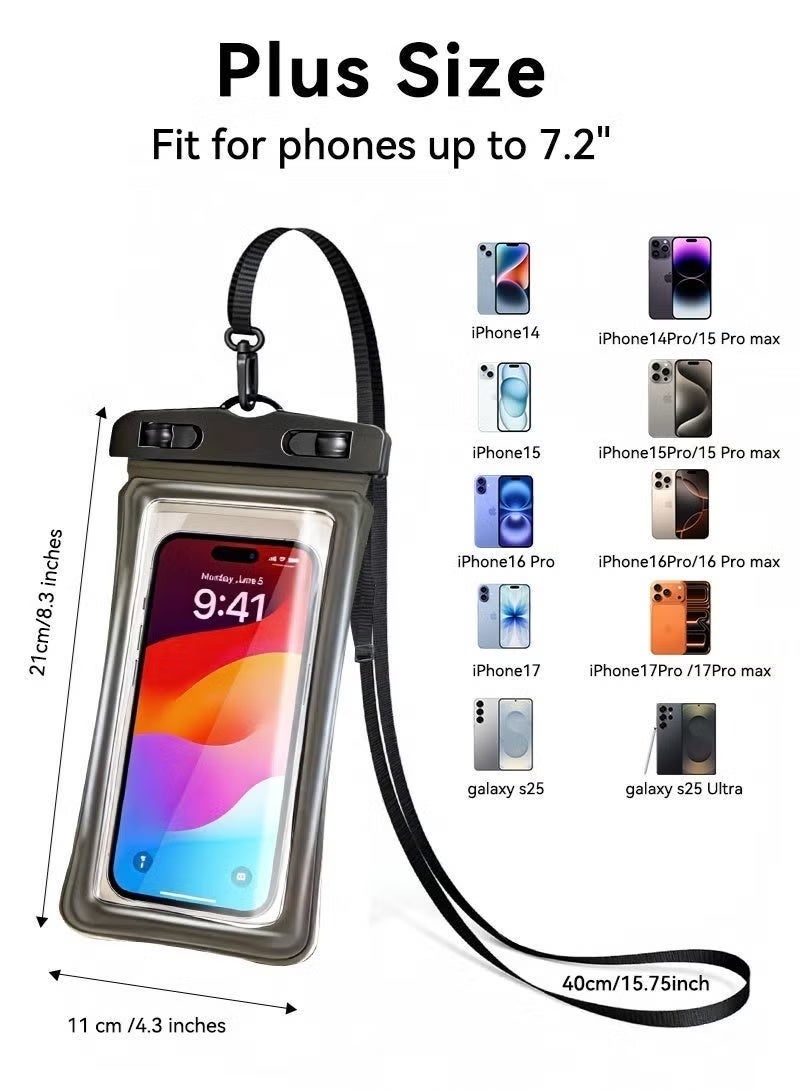 Waterproof phone case, IPX8 certified, 30-meter waterproof phone bag, suitable for the largest 7.2-inch screen phones, compatible with iPhone 12/13/14/15/16 Pro Max, S22, S23, Ultra (2 sets) - Image 2