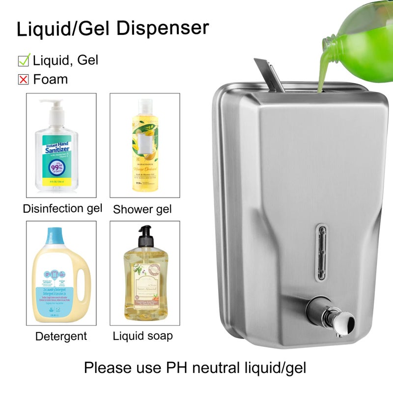 VANNSOO Wall Mount Stainless Steel Soap Dispenser for Bathroom, 48oz (1400ml) Commercial Wall Mounted Metal Liquid Refillable Hand Soap Dispenser - Image 5