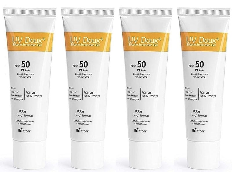 Brinton Healthcare UvDoux Face Body Sunscreen gel with SPF 50 PA in Matte Finish and Oil Free Formula Protection against UVAUVB Rays100gm x Pack of 4 - Image 1