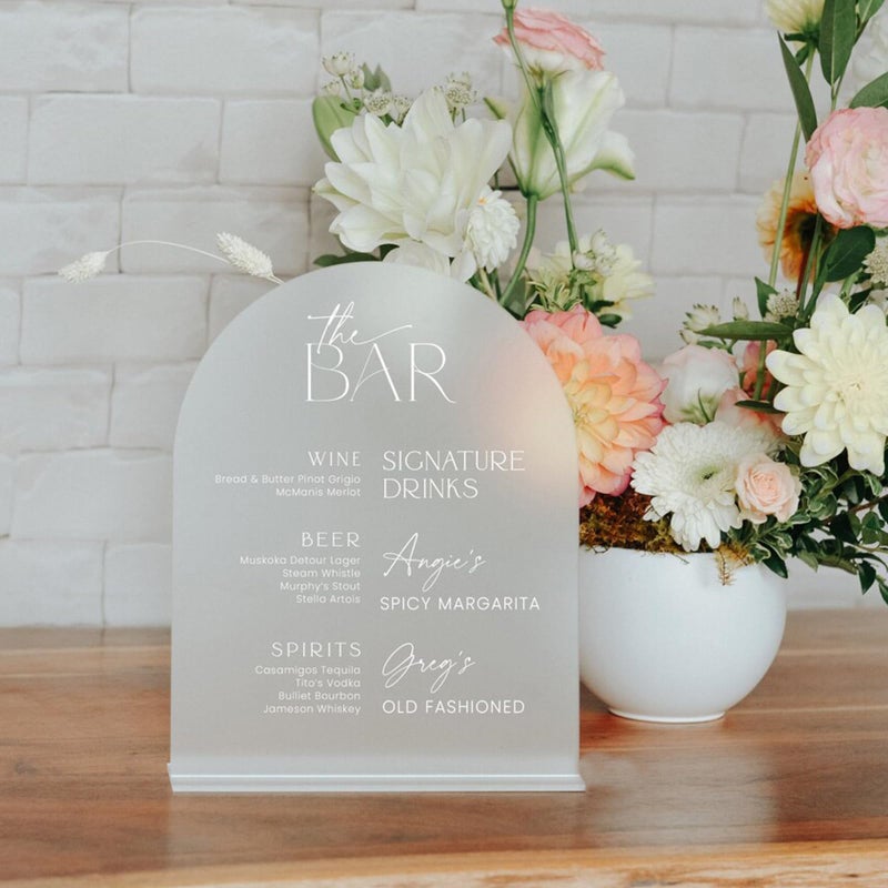 JINMURY 8x10 Inch Frosted Arch Acrylic Sign with Stand | 5 Pack Blank Frosted Acrylic Arch Table Signs with Base for DIY Wedding Table Numbers, Arched Wedding Signage, Events& Parties (8x10 Inch) - Image 3