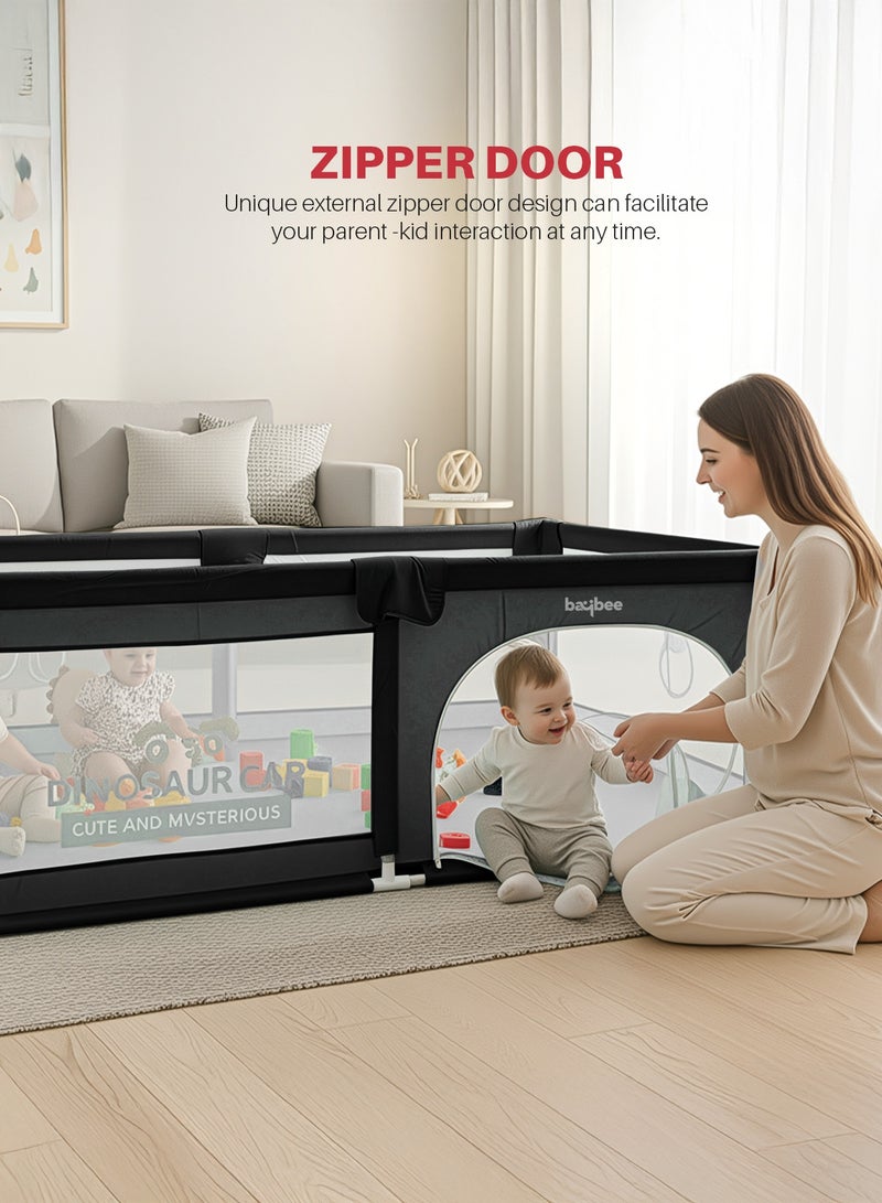 بيبي سياج كبير لحظيرة لعب الأطفال (١٥٠×١٨٠ سم) | حظيرة لعب للأطفال مزودة بقفل سحاب وحماية من الزوايا | مركز أنشطة للأطفال الرضع داخليًا وخارجيًا | منطقة لعب قابلة للطي للأطفال | حظيرة لعب للأطفال الرضع | حظيرة لعب خارجية للأطفال حتى سن ٥ سنوات، لون أسود - Image 3