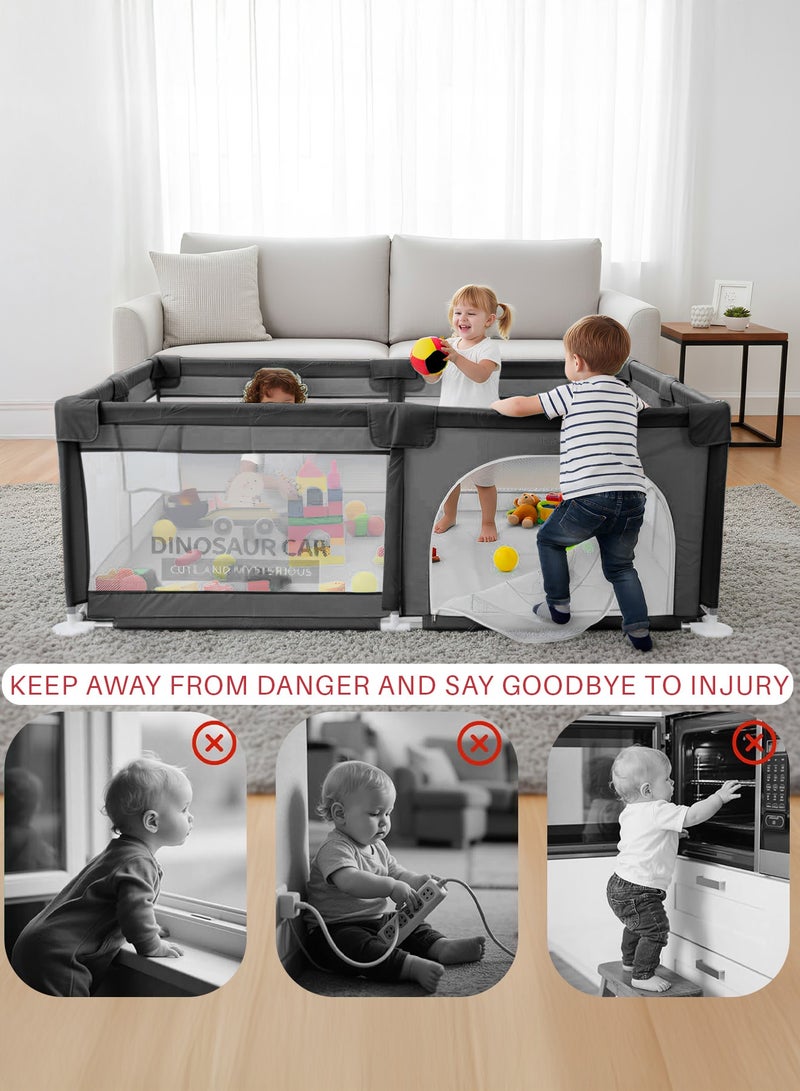 بيبي سياج كبير لحظيرة لعب الأطفال (١٥٠×١٨٠ سم) | حظيرة لعب للأطفال مزودة بقفل سحاب وحماية من الزوايا | مركز أنشطة للأطفال الرضع داخليًا وخارجيًا | منطقة لعب قابلة للطي للأطفال | حظيرة لعب للأطفال الرضع | حظيرة لعب خارجية للأطفال حتى سن ٥ سنوات، لون أسود - Image 5
