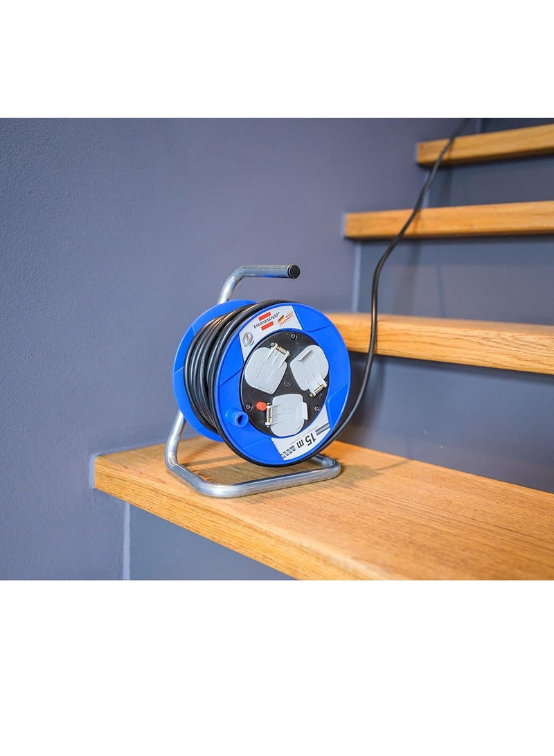 Brennenstuhl Compact 3-Way Socket Cable Reel – 15 Meter Cord, Thermal Cut-Out Protection, Black Cable (Made in Germany) - Image 3