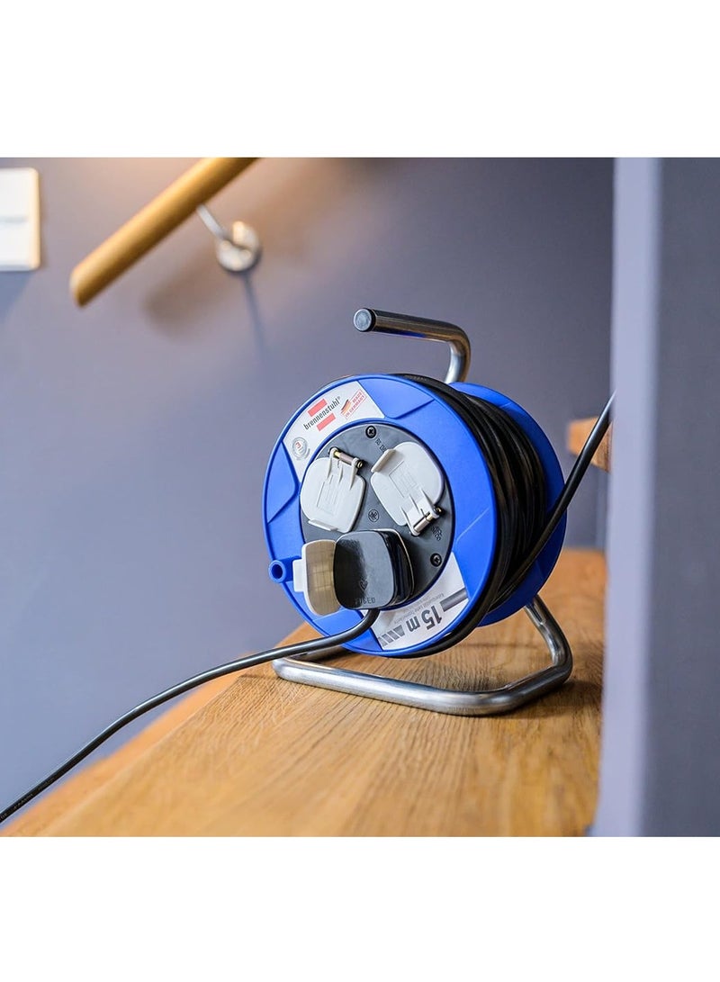 Brennenstuhl Compact 3-Way Socket Cable Reel – 15 Meter Cord, Thermal Cut-Out Protection, Black Cable (Made in Germany) - Image 4