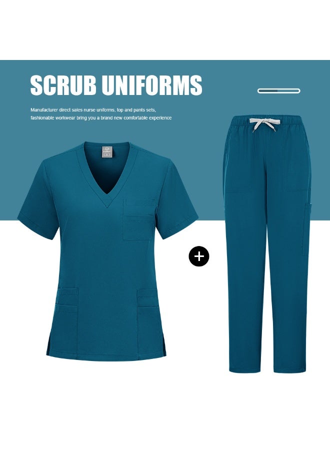 Womens Men Medical Scrubs Set Medical Uniform Set dark blue