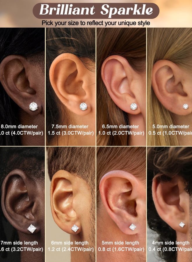 GEMQUEEN Moissanite Earrings Studs : 18K Gold Plated S925 Sterling Silver Stud Earring for Women Men Moissanite Jewelry Hypoallergenic Brilliant Round Princess Cut D Color VVS1 1CT-4CT, 2.0CTW(1.0ct - Image 4