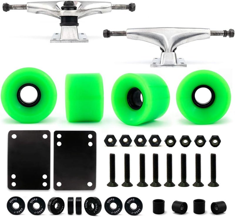 VJ Skateboard Truck and Wheel, 5.0 Skateboard Trucks 127mm Trucks w/Skateboard Cruiser Wheel 60mm, Skateboard Bearings, Skateboard Screws, Skateboard Riser Pads - Image 1