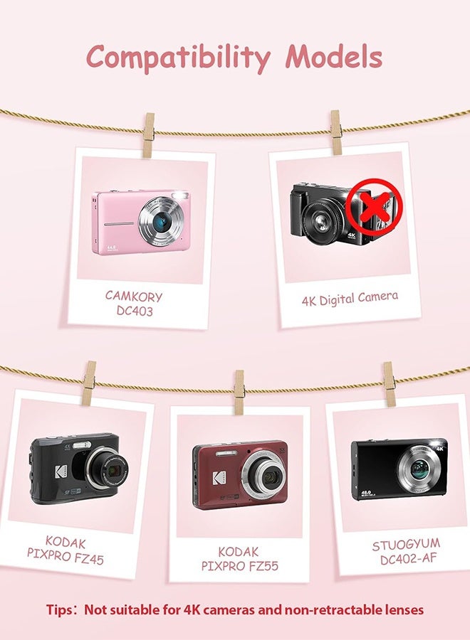 Wffo Camera Case for Digital Camera CAMKORY DC403 FHD 1080P/ KODAK PIXPRO FZ55/ FZ45/ STUOGYUM DC402-AF, Can Store SD Card, Spare Battery, Etc, Storage Travel Carry Cute Case Bag Small (Pink) - Image 2