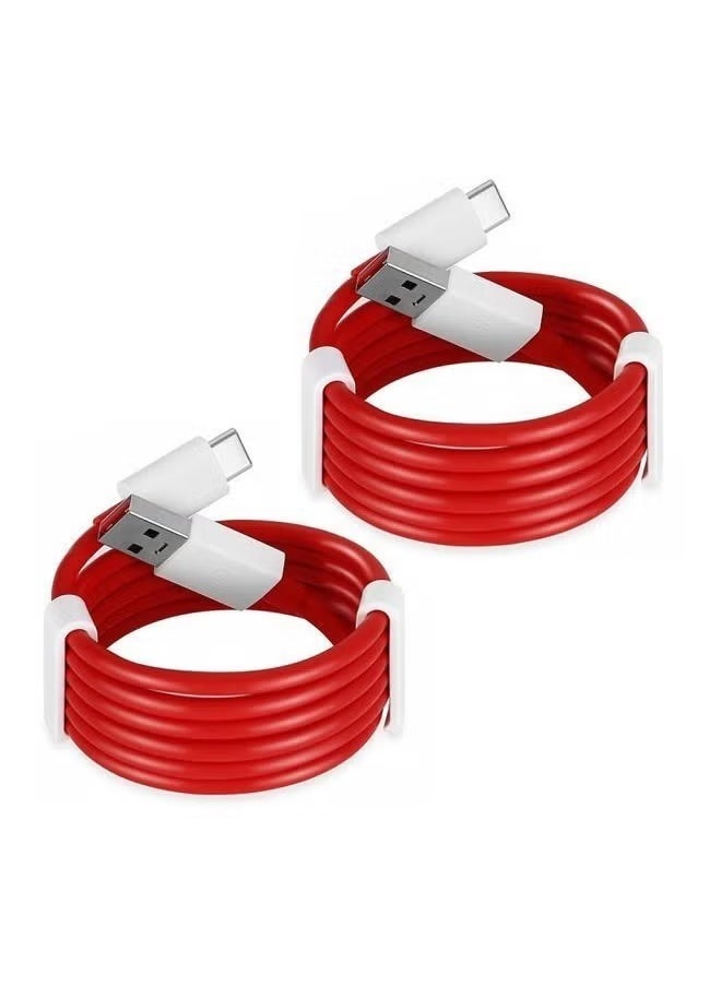 ELTRAZONE - 2-Piece Type-C USB Charging Cable for OnePlus 6T/6/5T/5/3T Red/White – Fast Charging & Data Sync, Durable 1m Length, High-Speed Performance, Reliable Connectivity for Smartphones & More - Image 1