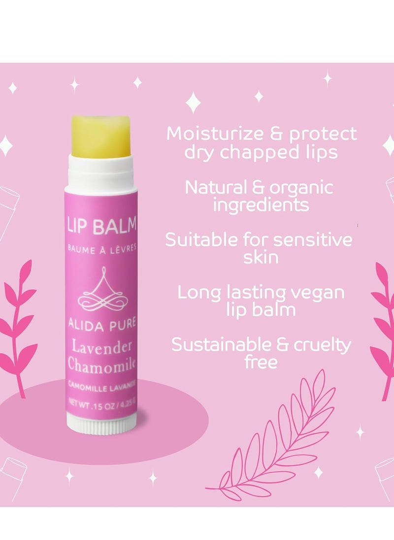 ALIDA PURE - Lavender Chamomile Lip Balm Collection, Vegan Lip Balm Set, Beeswax Free, with Avocado Oil, Organic Jojoba Oil, and Vitamin E, Natural Moisturizer for Dry, Chapped Lips, 3 Tube Set - Image 1