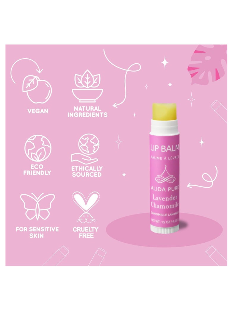 ALIDA PURE - Lavender Chamomile Lip Balm Collection, Vegan Lip Balm Set, Beeswax Free, with Avocado Oil, Organic Jojoba Oil, and Vitamin E, Natural Moisturizer for Dry, Chapped Lips, 3 Tube Set - Image 1