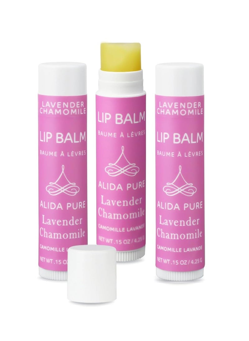 ALIDA PURE - Lavender Chamomile Lip Balm Collection, Vegan Lip Balm Set, Beeswax Free, with Avocado Oil, Organic Jojoba Oil, and Vitamin E, Natural Moisturizer for Dry, Chapped Lips, 3 Tube Set - Image 1