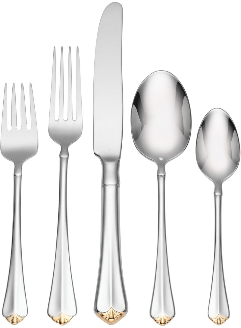 Oneida Golden Juilliard 5 Piece Fine Flatware Set, 18/10 Stainless, Service for 1,Silver - Image 1