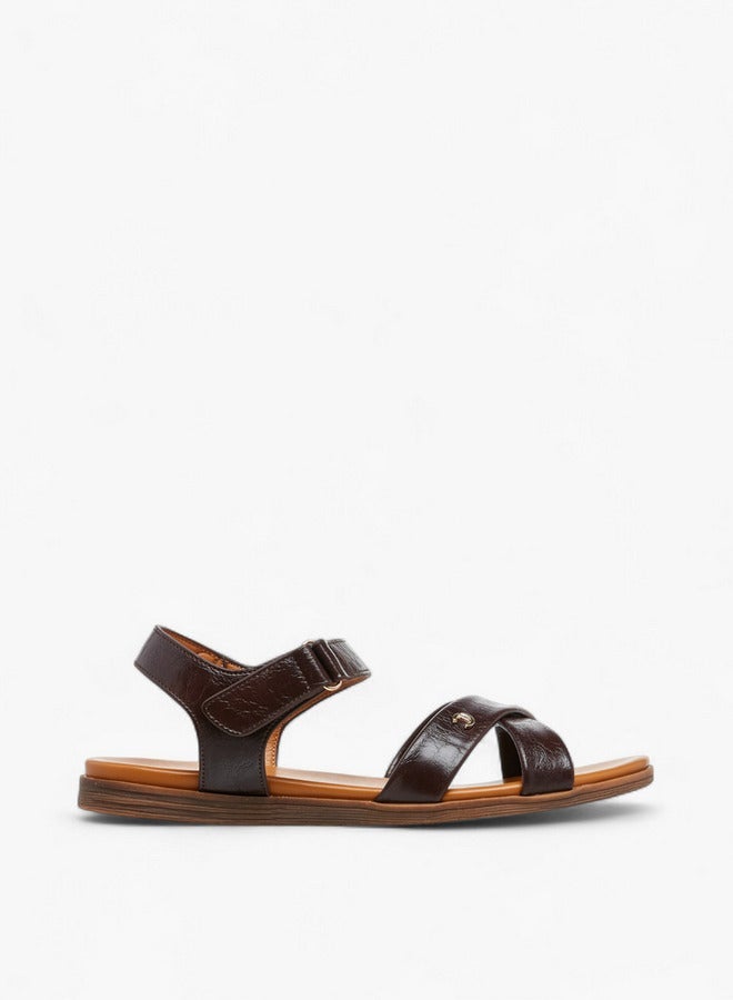 Le Confort Solid Cross Strap Sandals with Hook and Loop Closure - Image 1