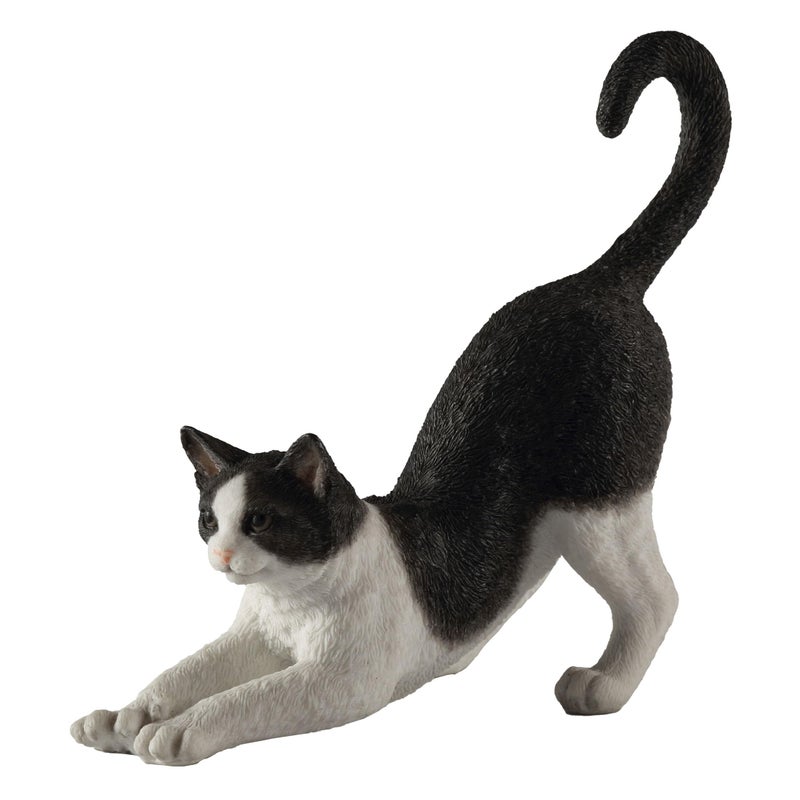 Veronese Design 4 78 Inch Black and White Cat Stretching Resin Hand Painted Figurine