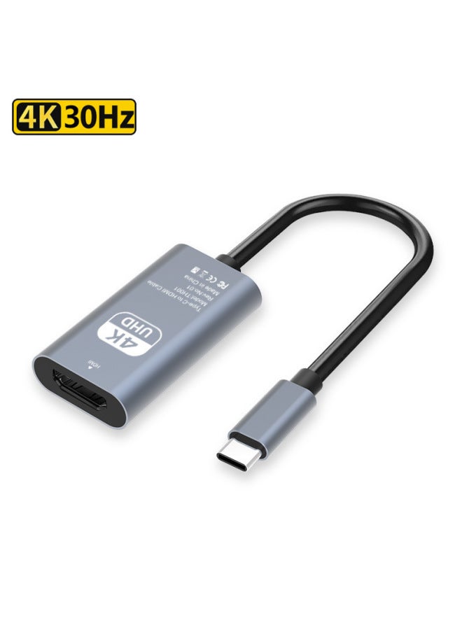 محول من النوع C إلى HDMI كابل من النوع C إلى HDMI للهاتف المحمول والكمبيوتر ومحول شاشة التلفزيون - اللون: النوع C إلى Hdmi (4k30hz) نموذج طباعة رمادي بقشرة من الألومنيوم - Image 1